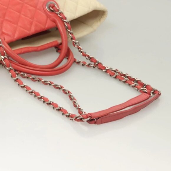 CHANEL Chain Matelasse Hand Bag Grained Calf Skin 2way White Silver CC Auth ... - Picture 9 of 16